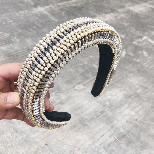 Luxury  Sparkly Padded Rhinestones Headbands Full Crystal Hairbands Wide Headwear White Gorgeous Hair Accessories For Women
