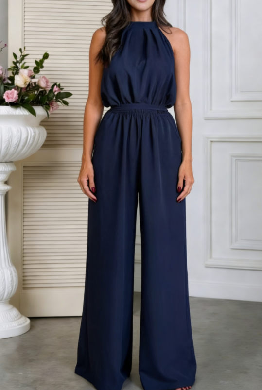 Summer Trendy Halter High-Waist Straight-Leg Jumpsuit