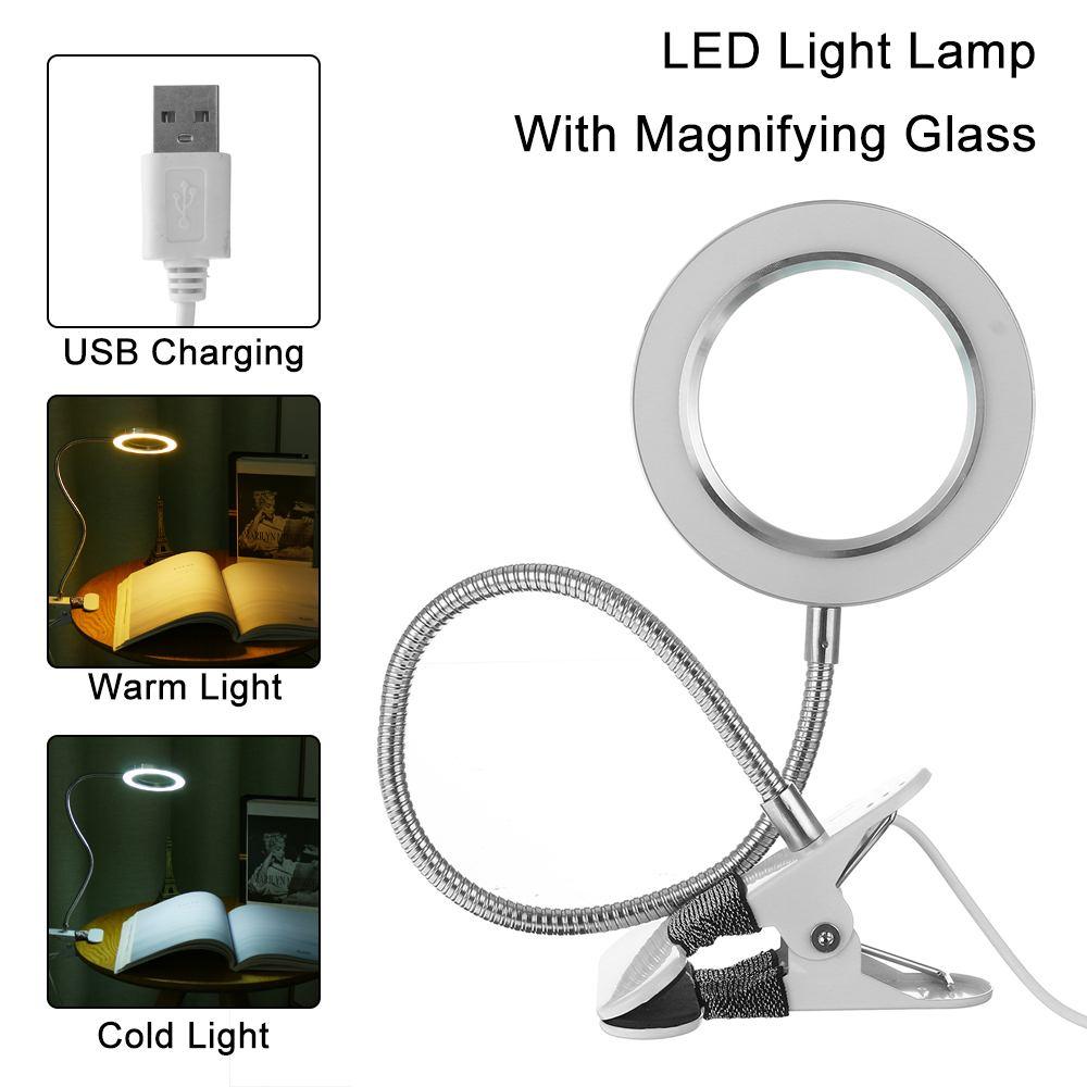 Magnifier Nail Beauty Light Tattoo Clip Light USB Table Lamp Flexible LED Desk Lamp Student Book Lights Study Lamp Reading Light Decorative Table Lamp Cute Study Lamps for Bedroom Décor