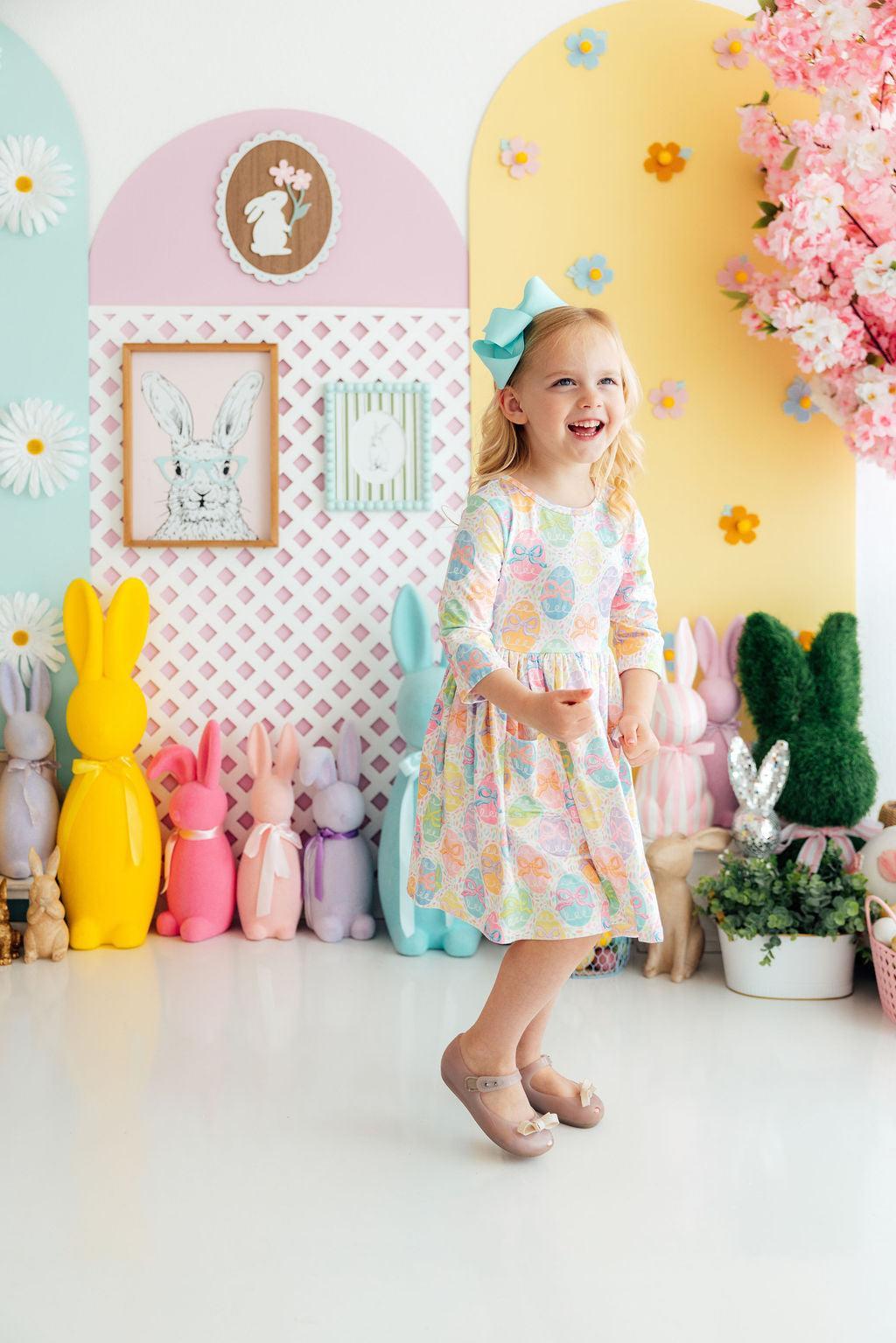 Egg-stra Cute 3/4 Sleeve Pocket Twirl Dress