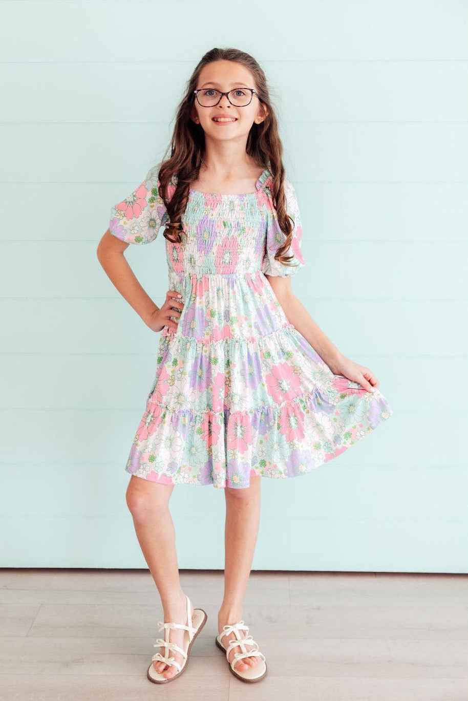 Minty Meadow Smocked Ruffle Dress