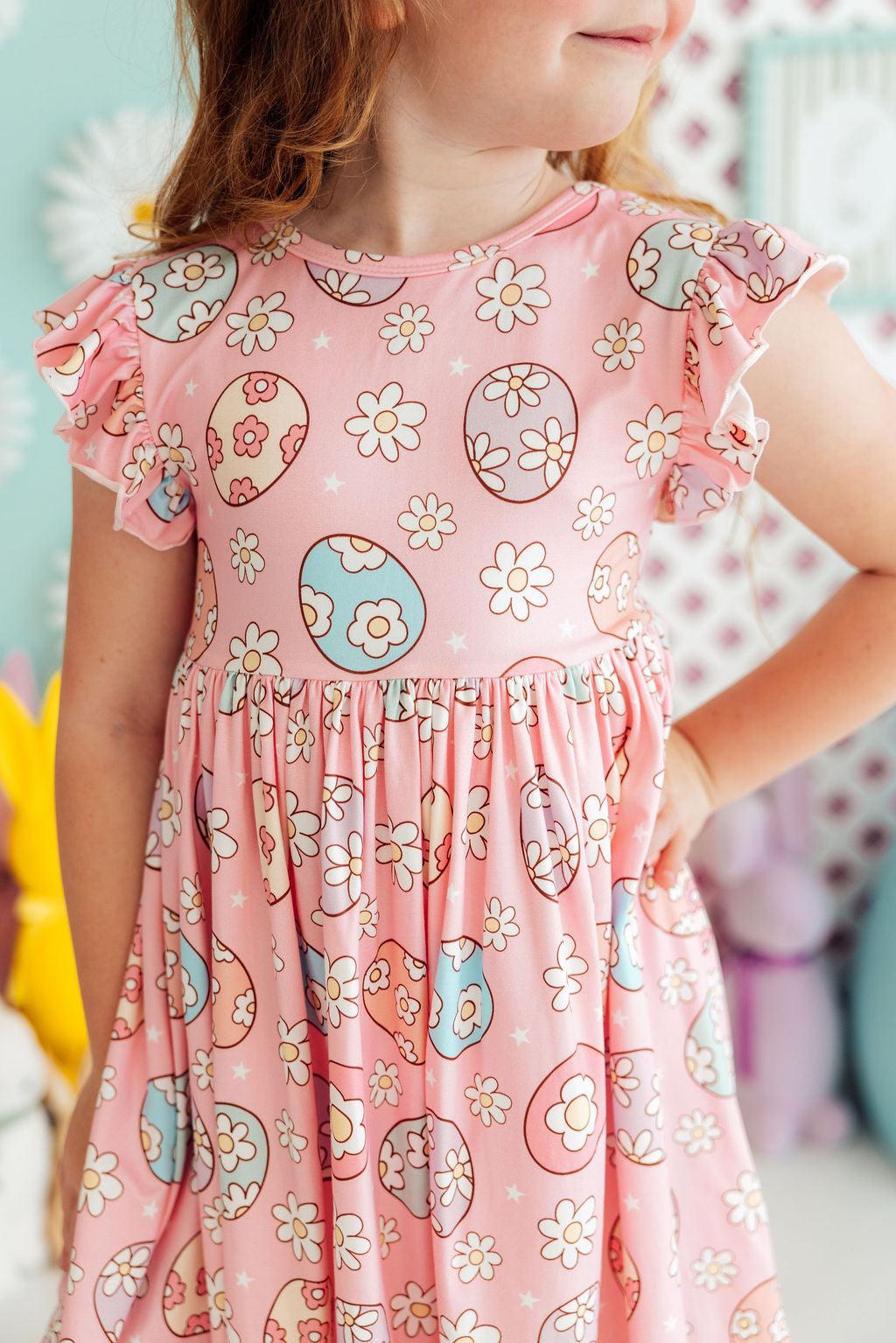 Easter Egg Hunt Flutter Sleeve Twirl Dress