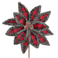 Wool Edged Plaid Poinsettia Pick - 14 Inch