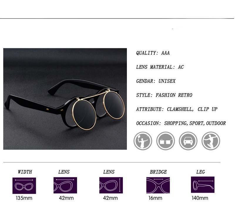 Men Vintage Flat Top Goggles Round Design Metal Retro Glasses For Men & Women Flip Up Sun Glasses New Colourful Fashionable Sunglasses For Men & Women