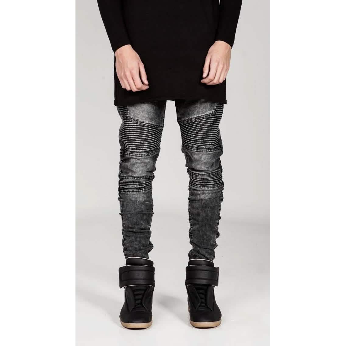 Men's Comfy Stretch Ripped Distressed Biker Jeans Pants Rock Revival
