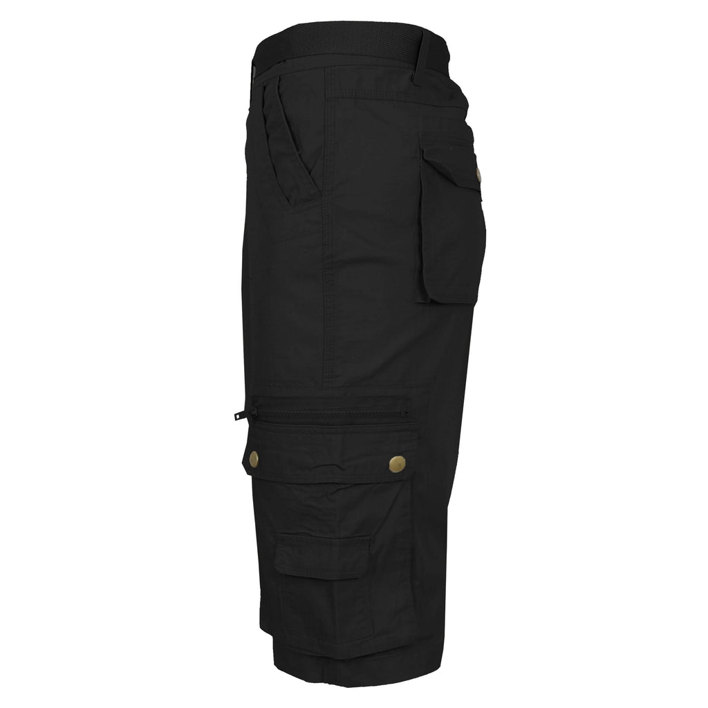 Men's Extended Size Cotton Cargo Utility Belted Shorts