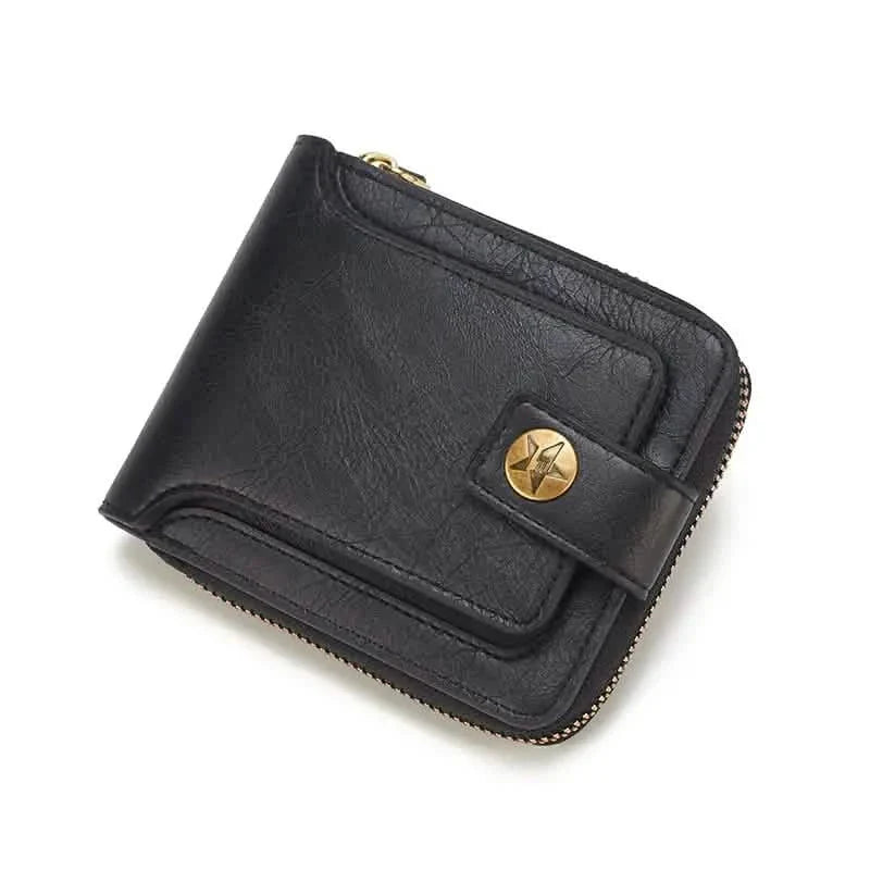 Men's PU Leather Solid Color Business Wallet, Card Holder With Zipper & Button