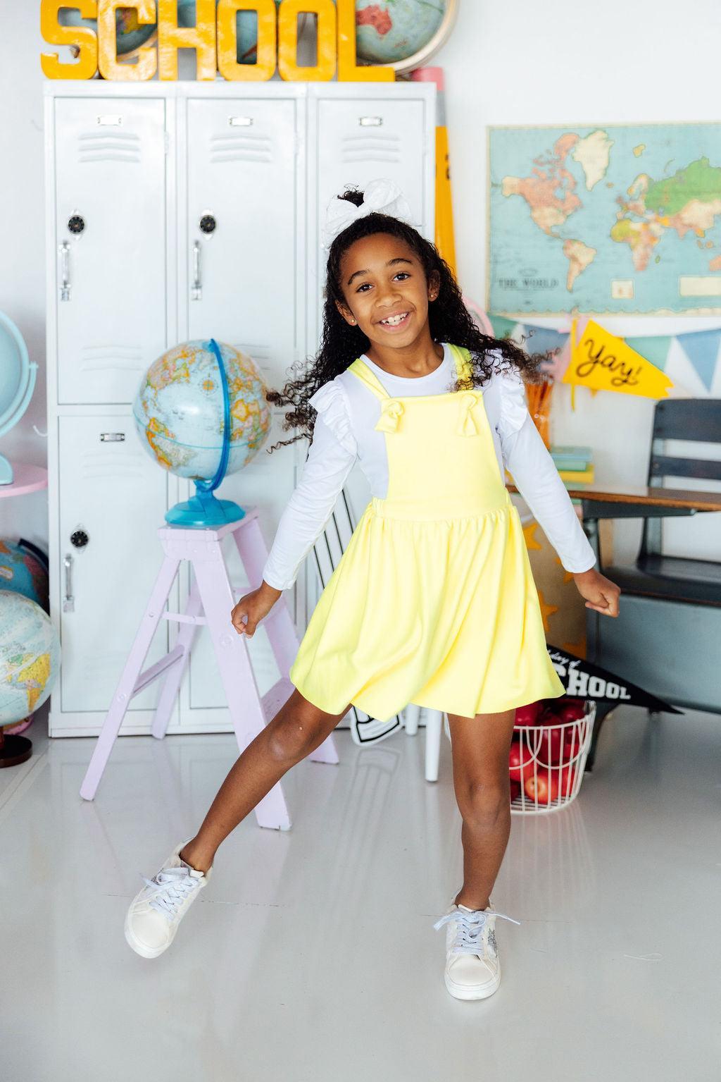 Bright Yellow Faux Suede Pinafore