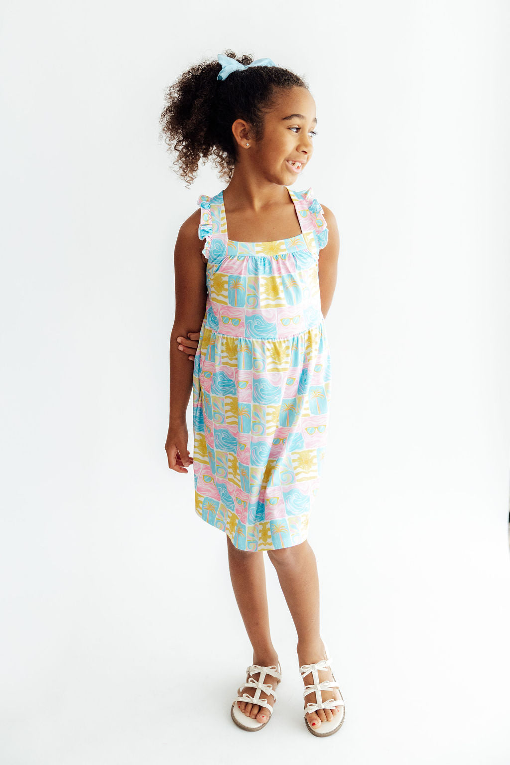 Tropical Summer Ruffle Cross Back Dress