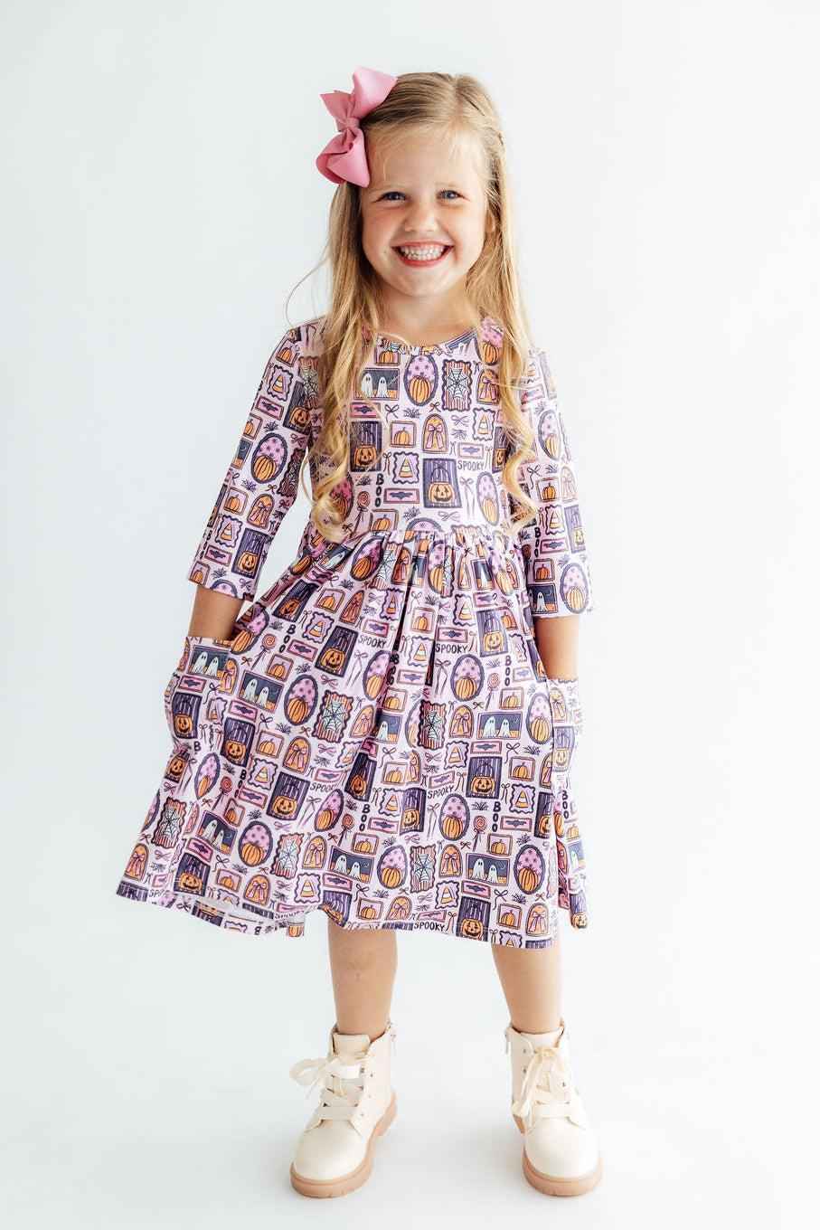 Ghouls Just Want to Have Fun 3/4 Sleeve Pocket Twirl Dress