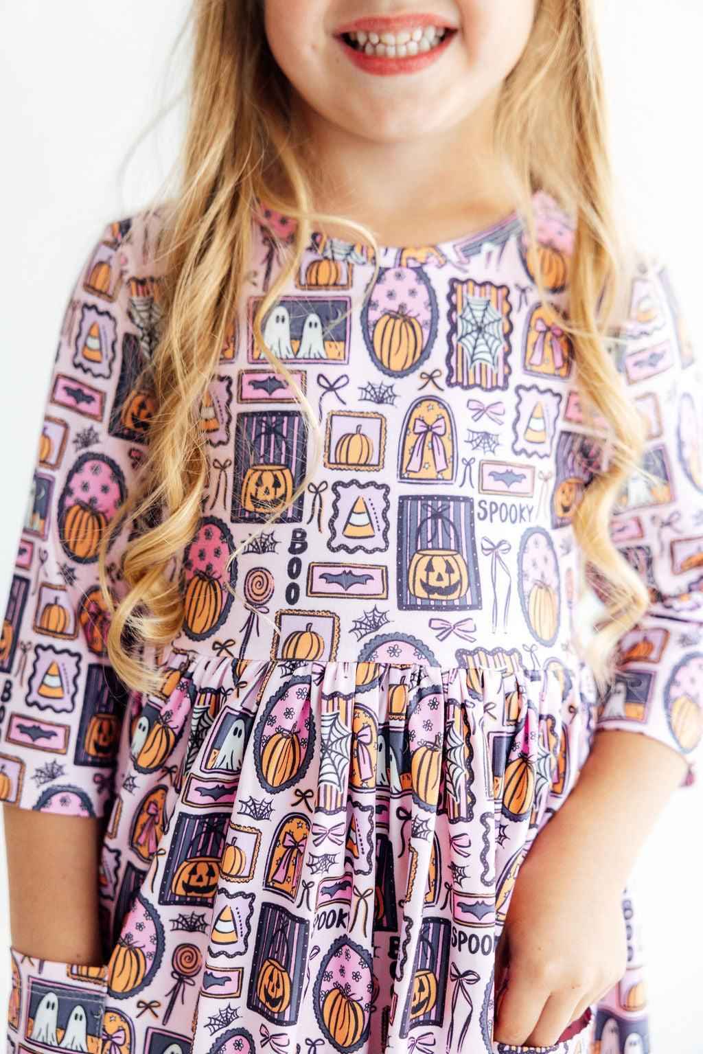 Ghouls Just Want to Have Fun 3/4 Sleeve Pocket Twirl Dress