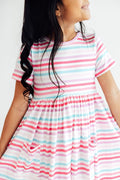 Pastel Stripes S/S Pocket Twirl Dress
