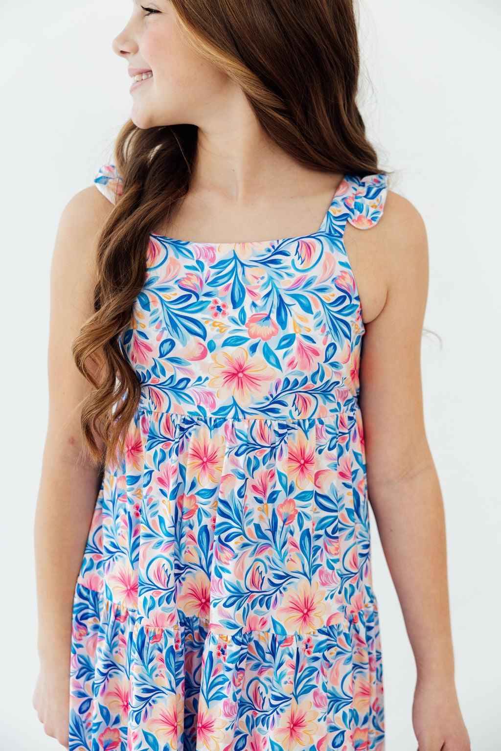 Watercolor Floral Ruffle Maxi Dress