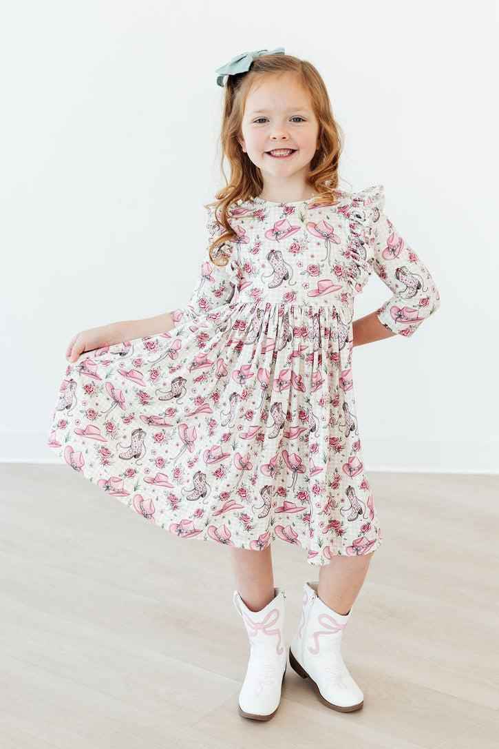Cowgirl Cutie 3/4 Sleeve Ruffle Twirl Dress