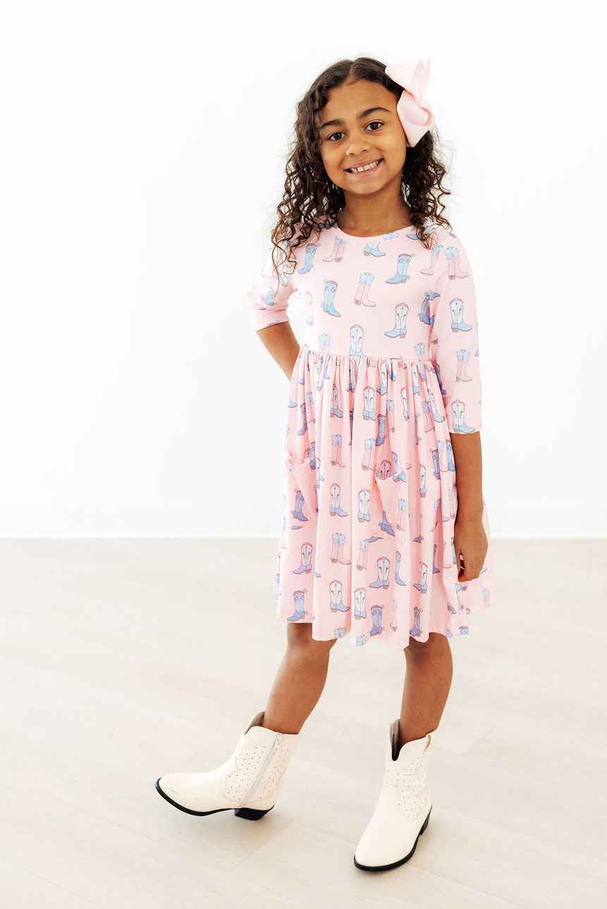 Ribbons & Rodeos 3/4 Sleeve Pocket Twirl Dress