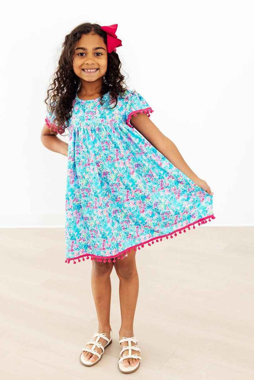 Aqua Garden Pom Pom Dress