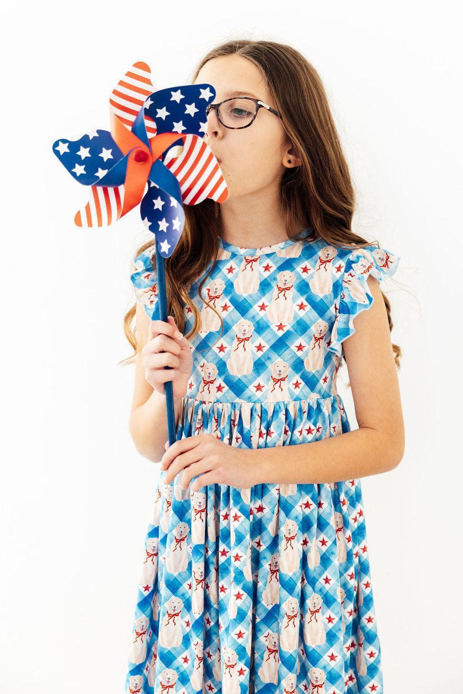 Star Spangled Pups Flutter Sleeve Twirl Dress
