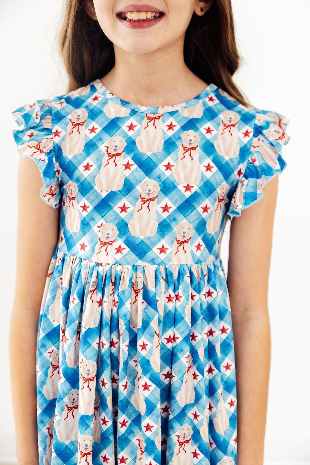 Star Spangled Pups Flutter Sleeve Twirl Dress