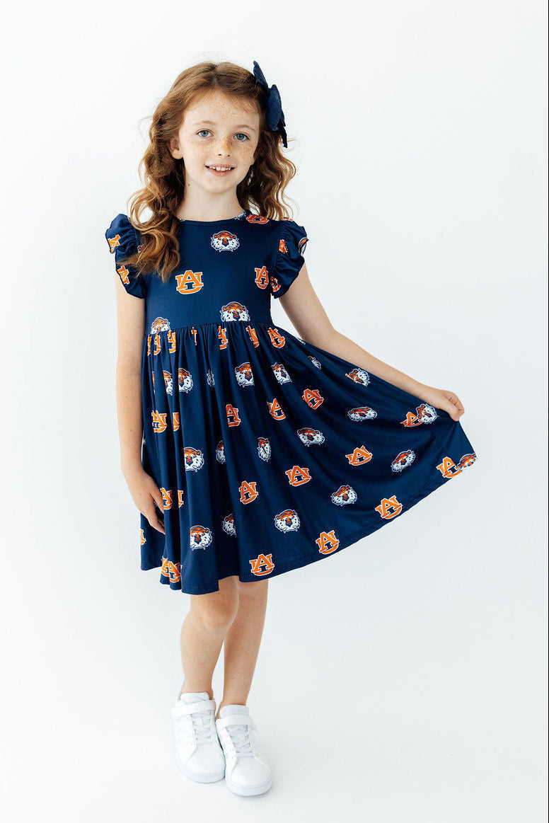 Auburn Blue Aubie Flutter Twirl Dress