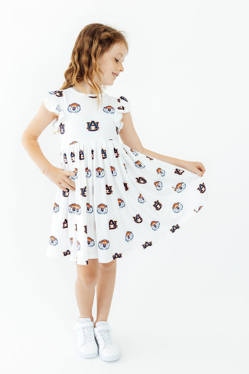 Auburn White Aubie Flutter Twirl Dress