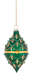 Glittered Hinged Drop Ornament - Green
