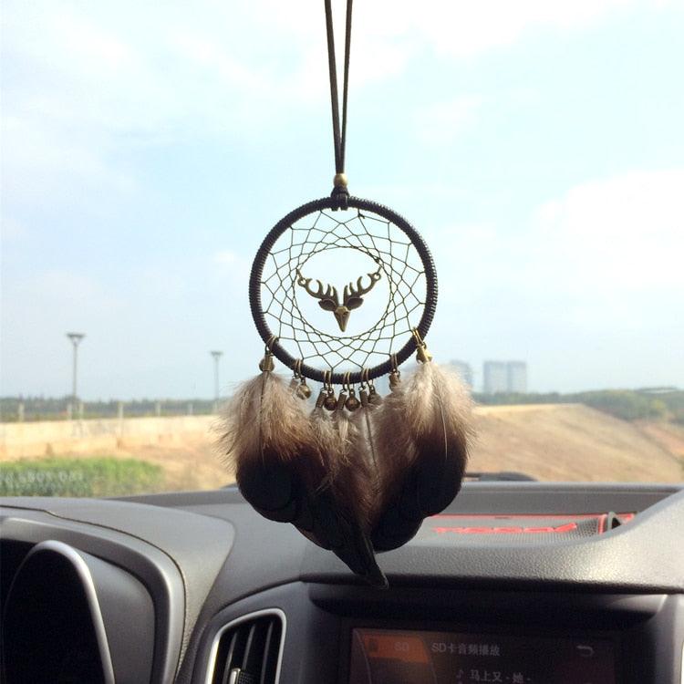 Mini Dream Catcher With Natural Feather Wind Chime Hanging Handmade Lace Feathers Bead Dream Catcher Wind Chimes Hanging Home Room Decoration Car Pendant Ornament Craft Dreamcatcher For Gift Memorial Festival Photography