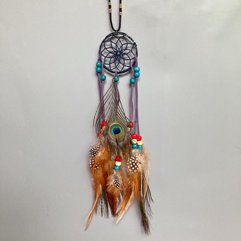 Mini Dream Catcher With Natural Feather Wind Chime Hanging Handmade Lace Feathers Bead Dream Catcher Wind Chimes Hanging Home Room Decoration Car Pendant Ornament Craft Dreamcatcher For Gift Memorial Festival Photography