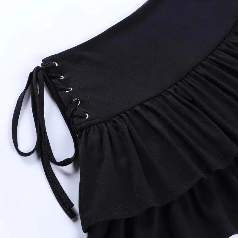 Mini Skirt Girls Sweet Black High Waist Pleated Skirt Cute Dark Lightweight Simple Design Skirts