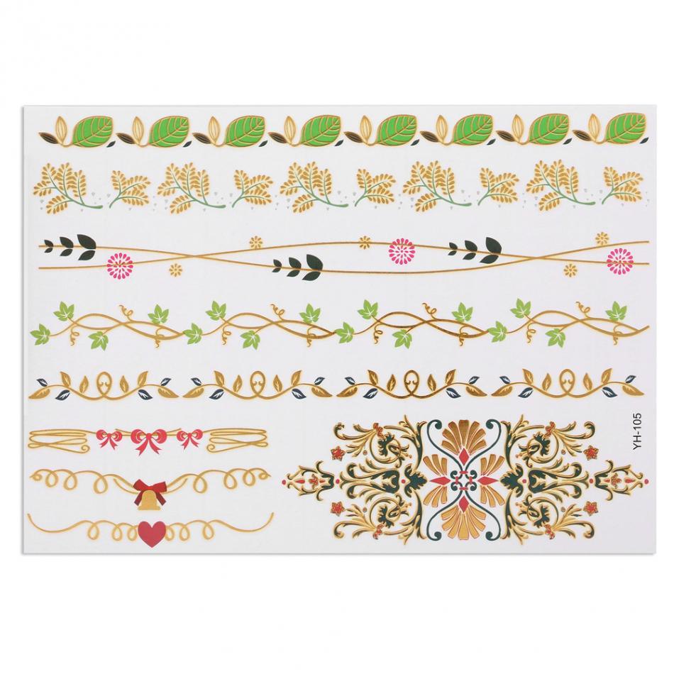 Mixed Colorful Metallic Flash Womens Tattoos Sticker Golden Silver Waterproof Temporary Disposable Tattoo