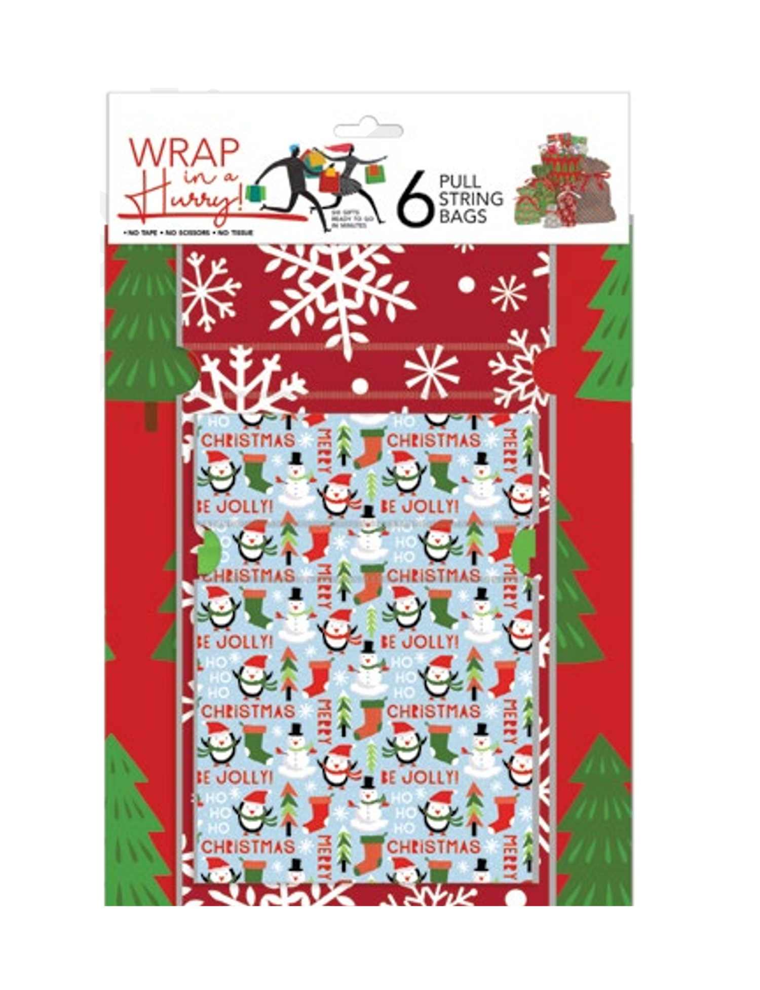 Wrap In A Hurry Pull String Gift Bag 6 piece Assortment - Style 1