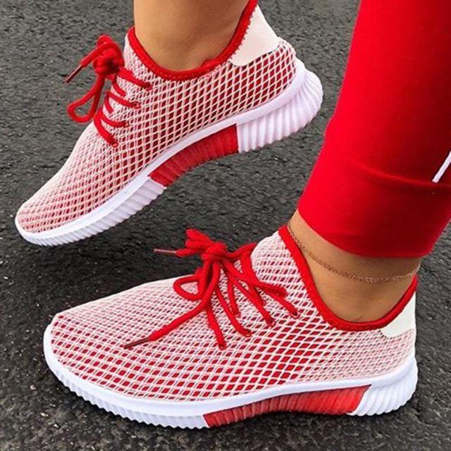 Modern Colorful Cool Sneaker Womens Lace Up Vulcanized Shoes Casual Flat Comfort Walking Running Shoes Light Mesh Tennis Casual Sneakers Fashion Design For Women