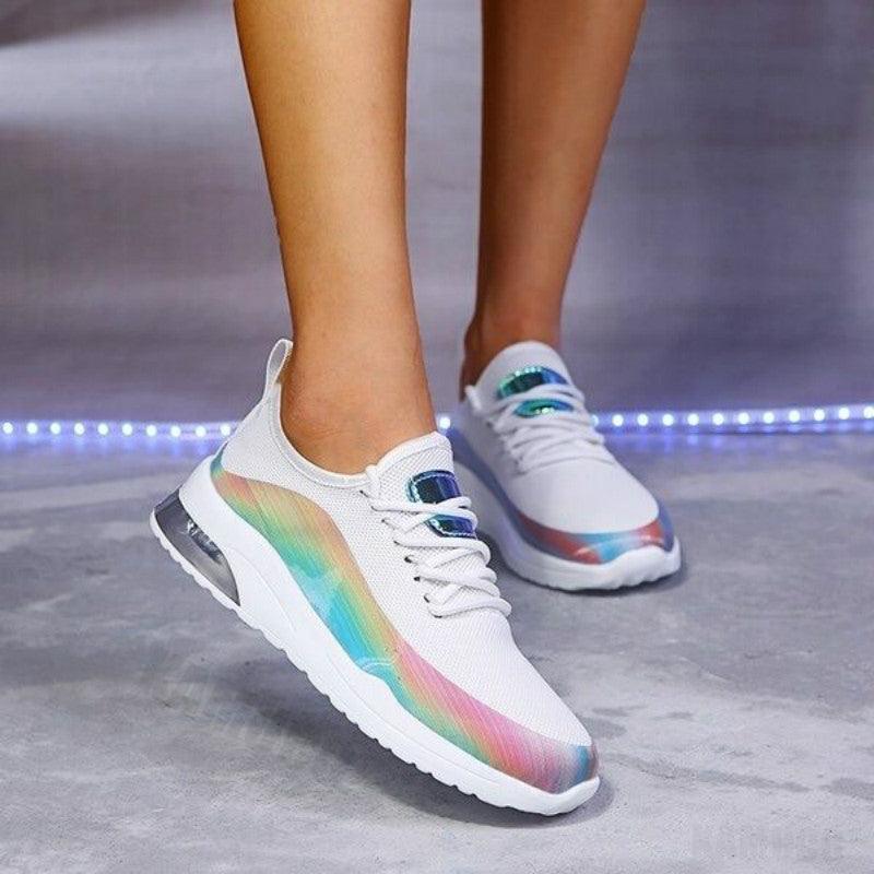 Modern Colorful Cool Sneaker Womens Lace Up Vulcanized Shoes Casual Flat Comfort Walking Running Shoes Light Mesh Tennis Casual Sneakers Fashion Design For Women