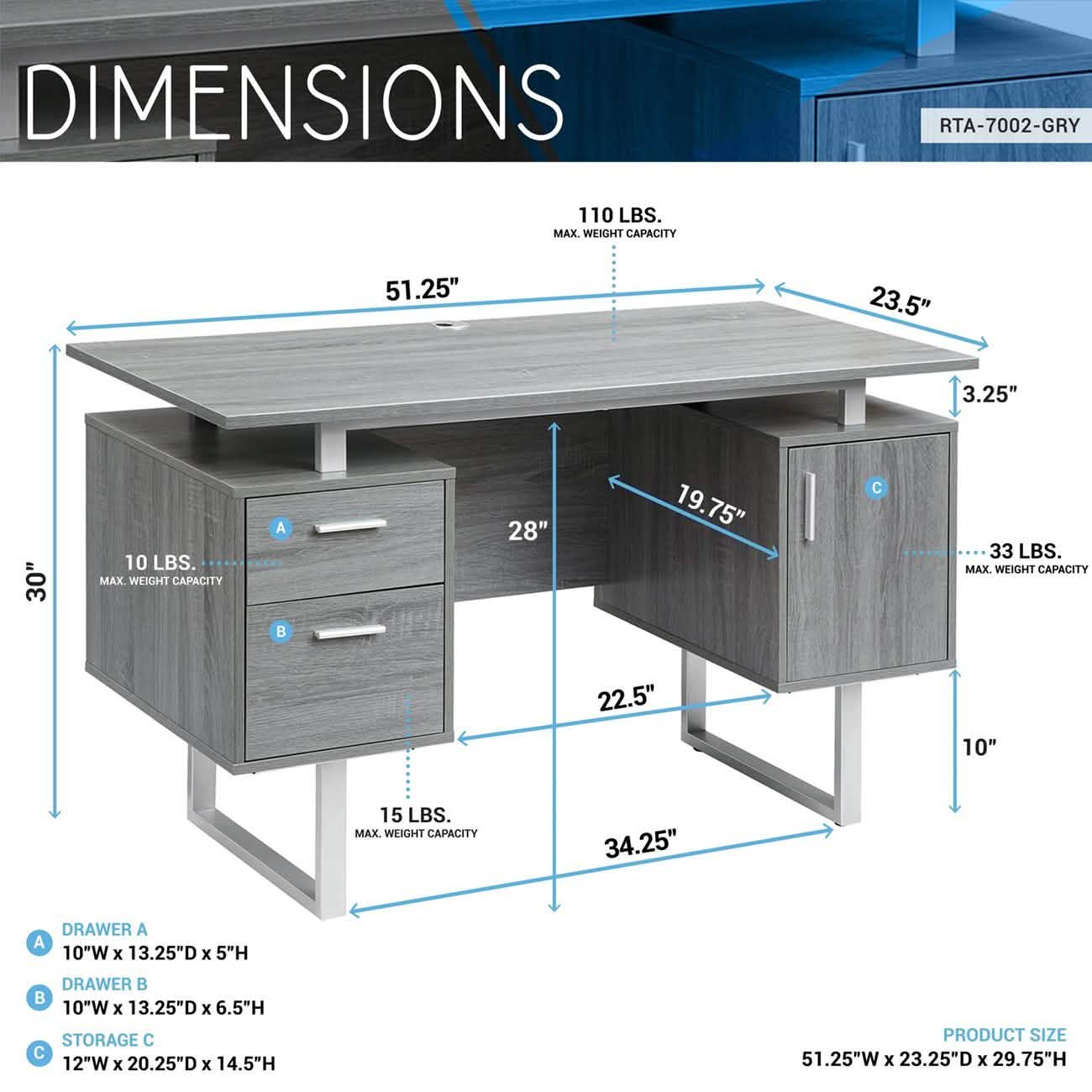 Modern Gray Office Desk with Storage