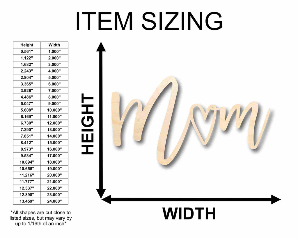 Mother's Day Craft Unfinished Wood Cutout "Mom" Script Font DIY handmade Gift