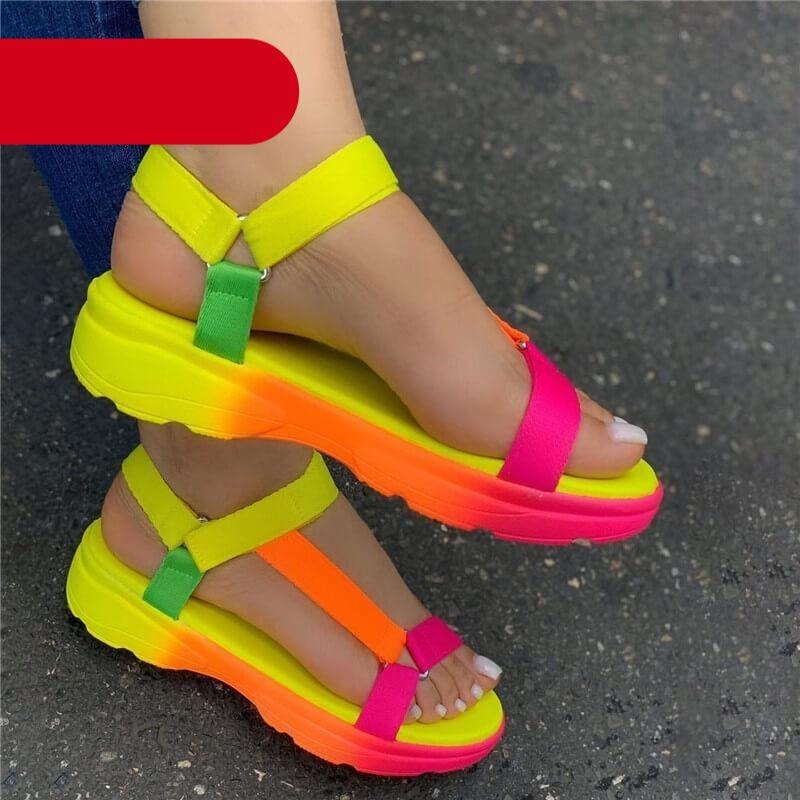 Multi Colors Casual Shoes Woman Flat Comfortable Sandals Female Light Sandals Flat Comfort Slip-On Elastic Ankle Strap Slingback Light Weight Casual Walking Sandals