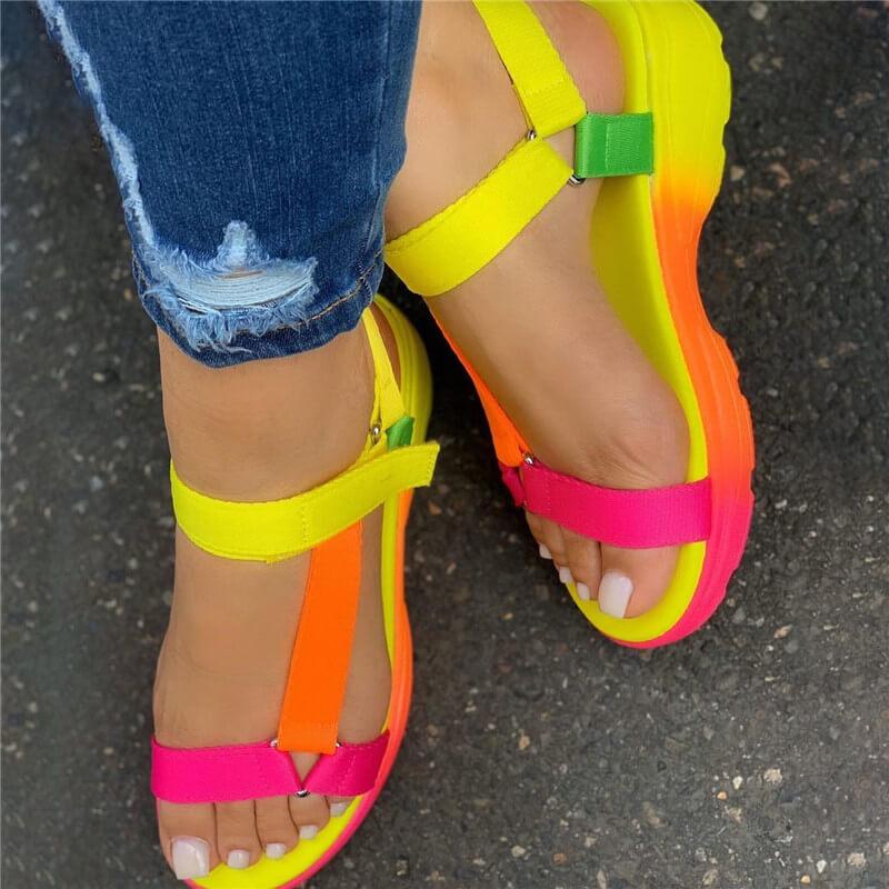 Multi Colors Casual Shoes Woman Flat Comfortable Sandals Female Light Sandals Flat Comfort Slip-On Elastic Ankle Strap Slingback Light Weight Casual Walking Sandals
