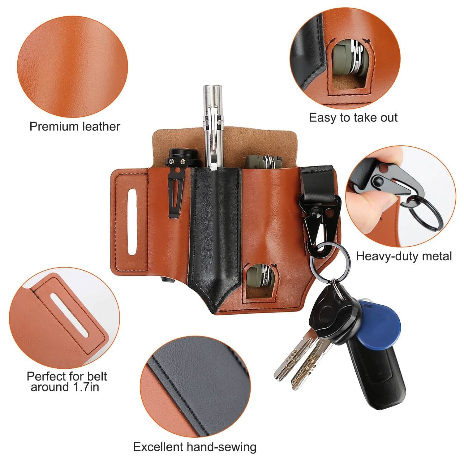 Multi-tool Sheath for Belt Leather EDC Pocket Organizer