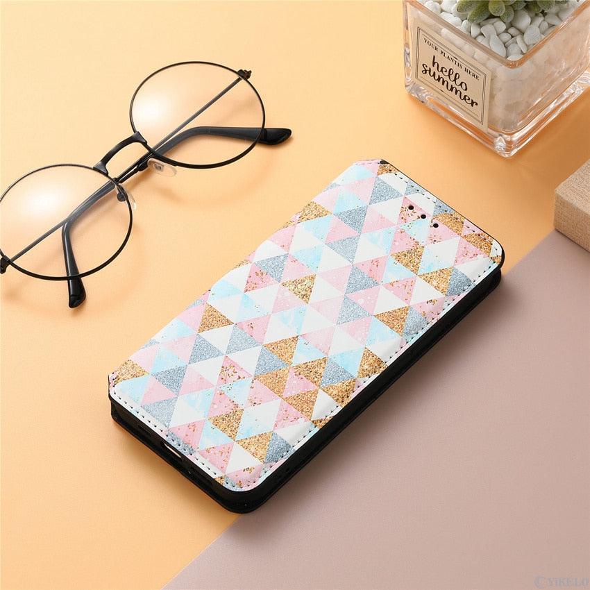 Multicolored Phone Case For iPhone 13 12 11 Pro Mini Cover Wallet Card Slot Flip Magnetic Leather PU Leather Flip Wallet Cover with Card Slots Case Cover
