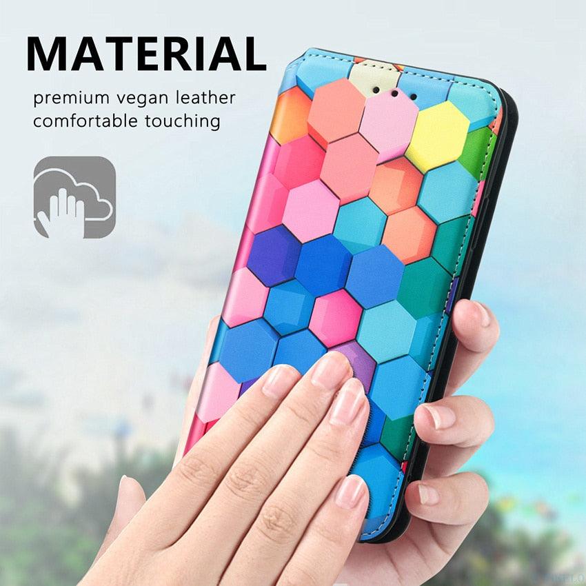Multicolored Phone Case For iPhone 13 12 11 Pro Mini Cover Wallet Card Slot Flip Magnetic Leather PU Leather Flip Wallet Cover with Card Slots Case Cover