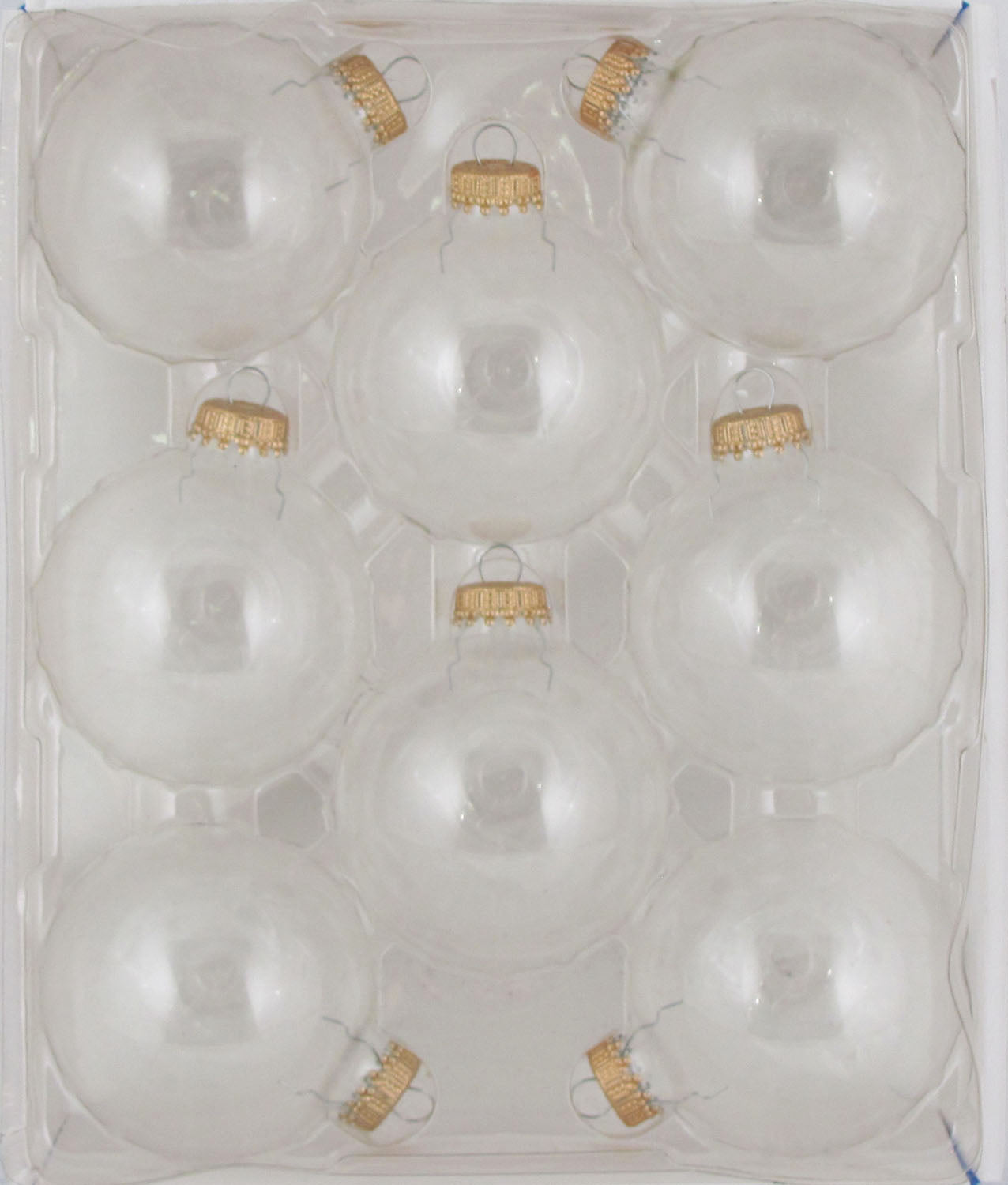 Christmas By Krebs 2 5/8 Glass Balls - Gold Caps - Clear 8 Pack