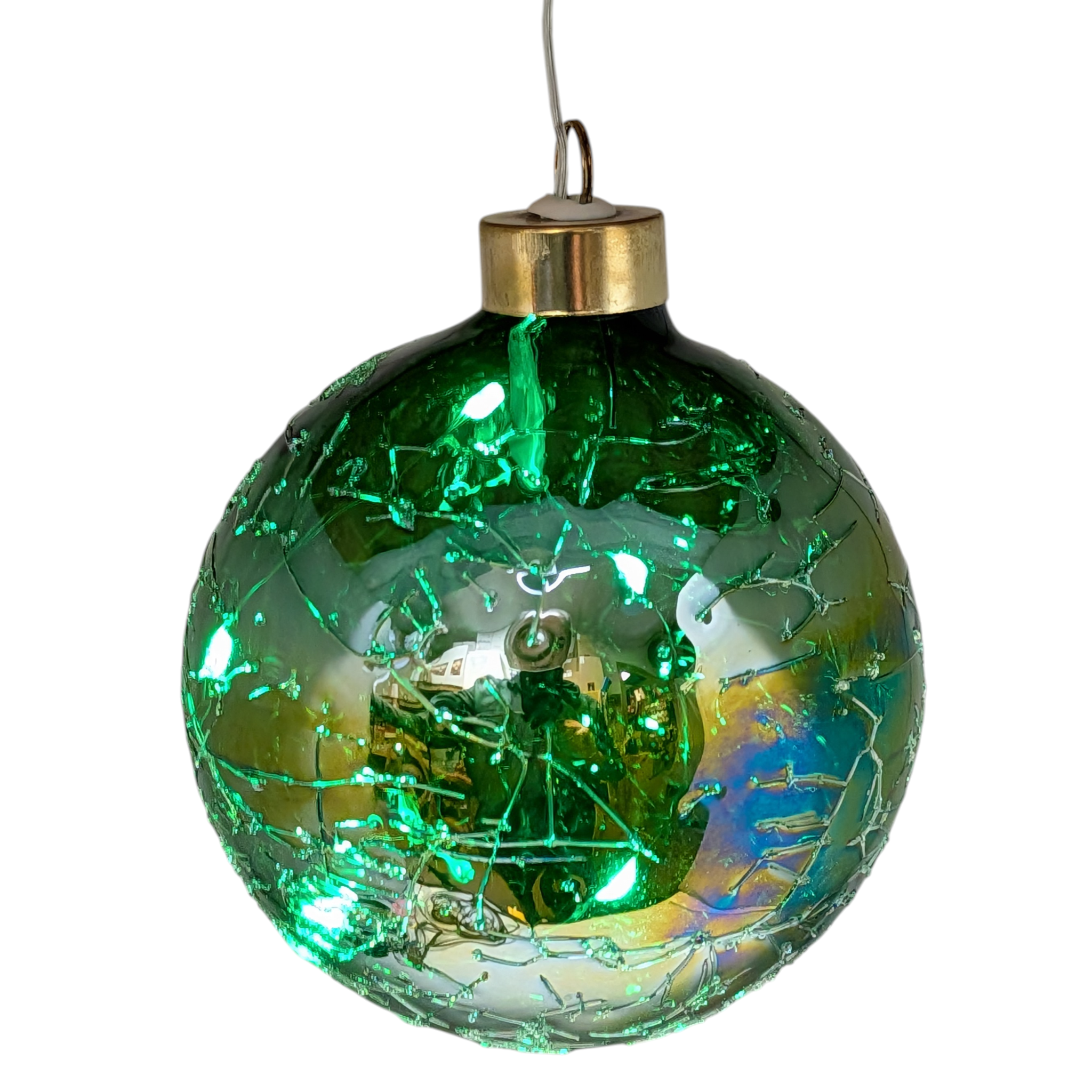 100MM USB Lighted Glass Ball Ornament - Green