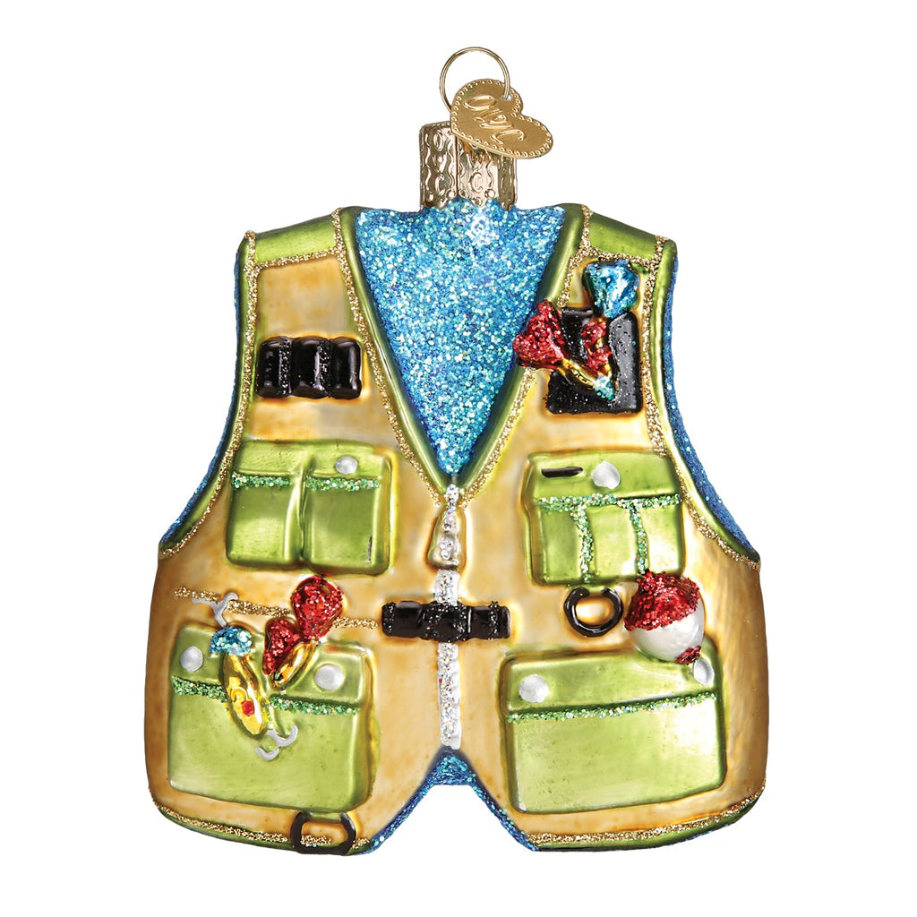 Fishing Vest Glass Ornament