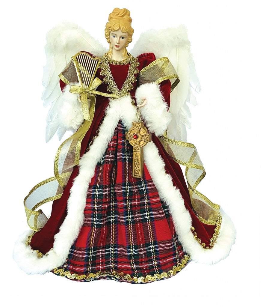16 inch Tartan Plaid Gold and White Angel