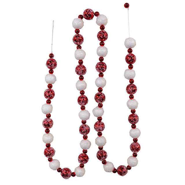 Red and White Frosted Beaded Garland