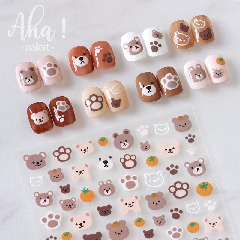 Nail Glue Stickers Stars Moon Cartoon Rabbit Panda Flower Nail Decoration Decals Nail Sticker Nail Art Decorations Design Decoration Acrylic Nail Supplies Designer Nail Decorations for Women Girls Kids 3D Nail Art Stickers Decals