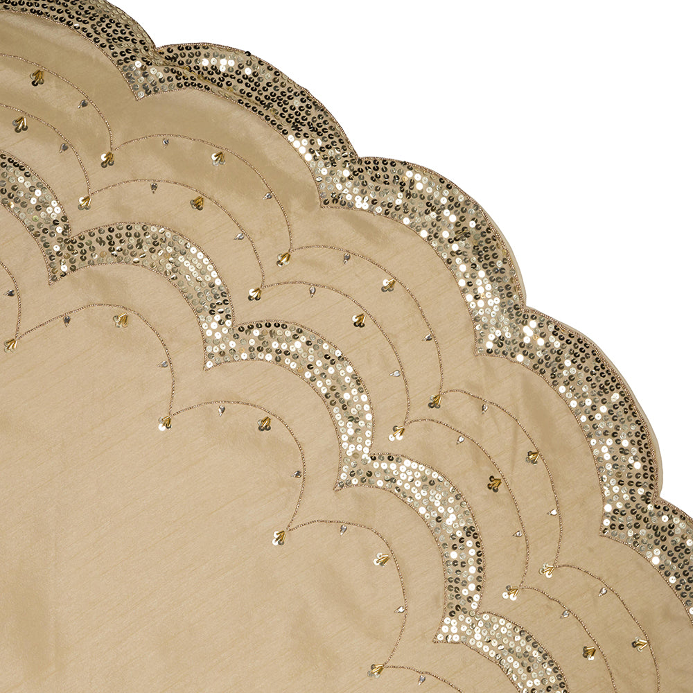 72-Inch Gold with Sequins Scalloped Embroidered Tree Skirt