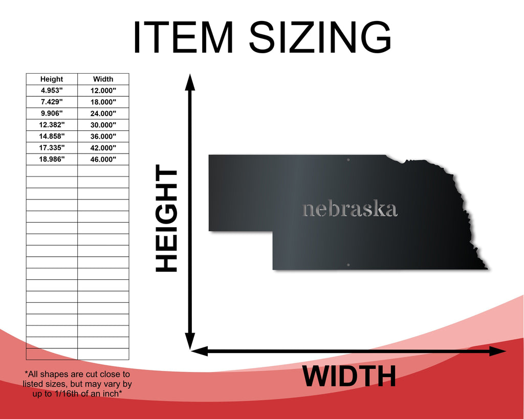 Metal Nebraska Wall Art - Custom Metal US State Sign - 14 Color Options