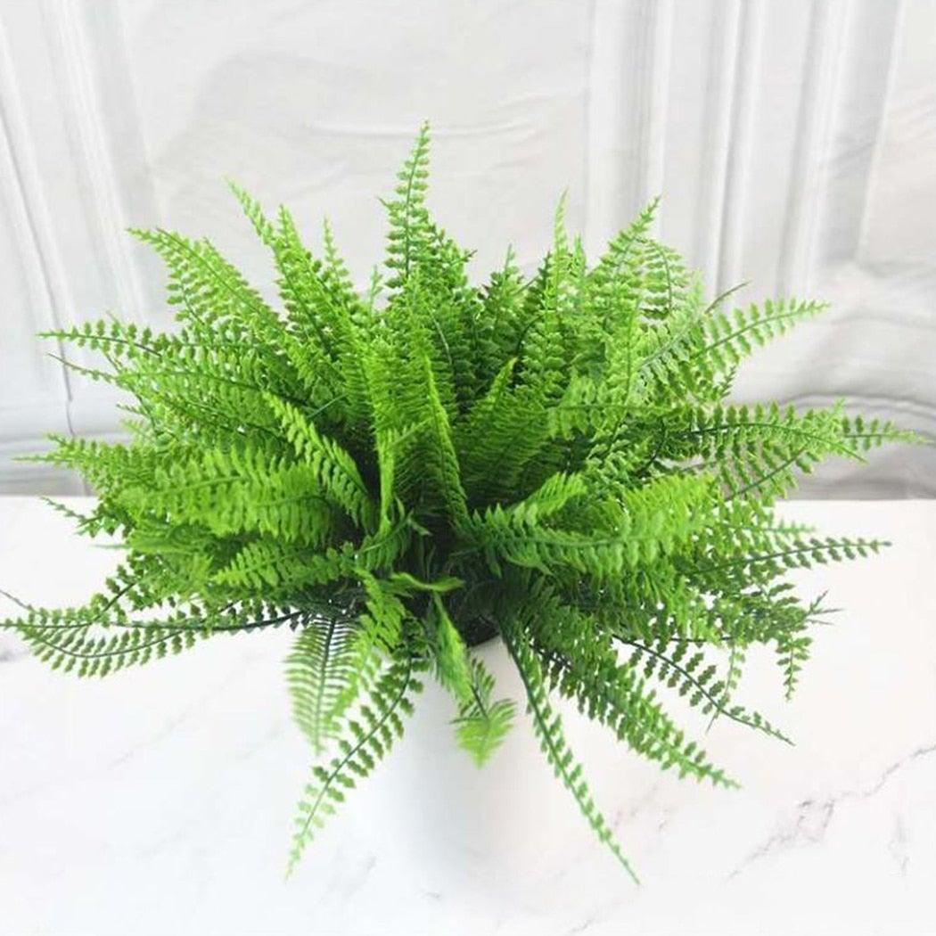 New Artificial Shrubs Boston Fern Grass Fake Green Bushes Indoor Outdoor UV Resistant Indoor Outside For Home Garden Porch Window Décor