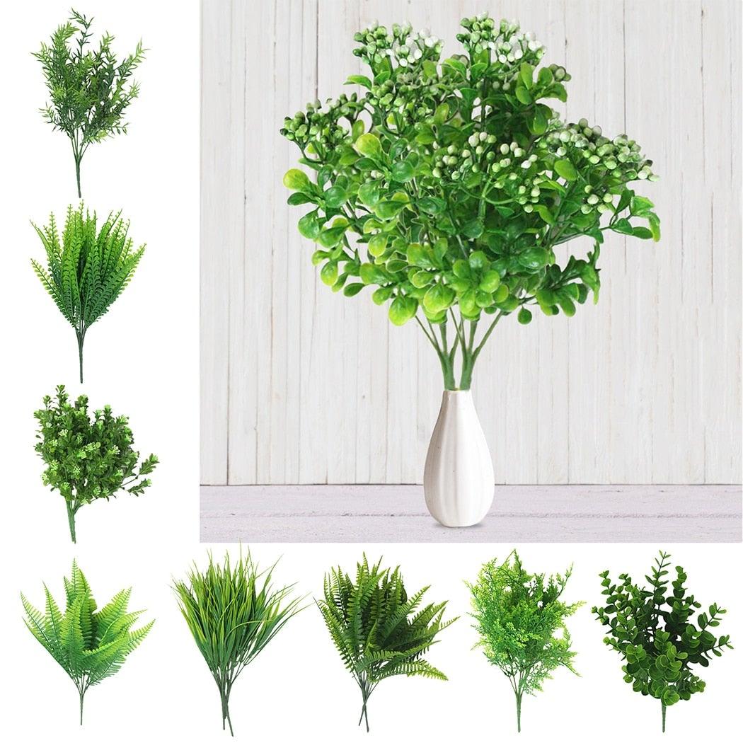 New Artificial Shrubs Boston Fern Grass Fake Green Bushes Indoor Outdoor UV Resistant Indoor Outside For Home Garden Porch Window Décor