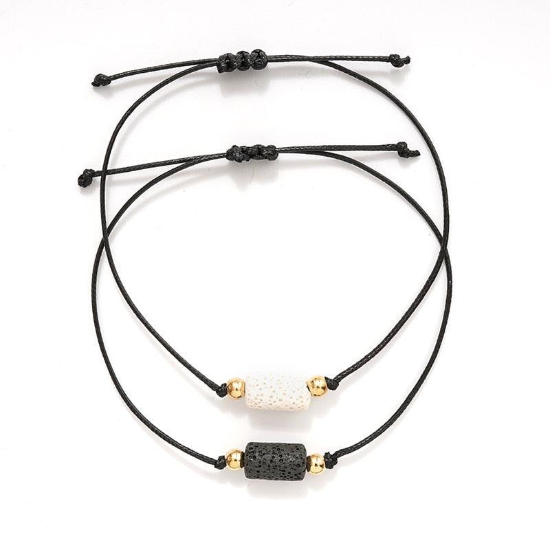 New Charm Bracelet For Friendship Couples 2pcs/set Volcanic Stone Bracelet Bead Bangles Natural Stone Bracelets Set Friendship Hand Woven Braided Stretch String Adjustable For Couples